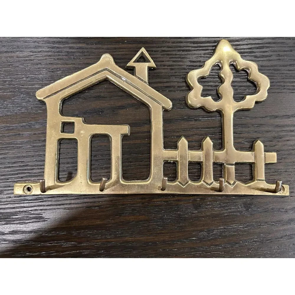 Vintage brass key holder decorative house shape wall mount